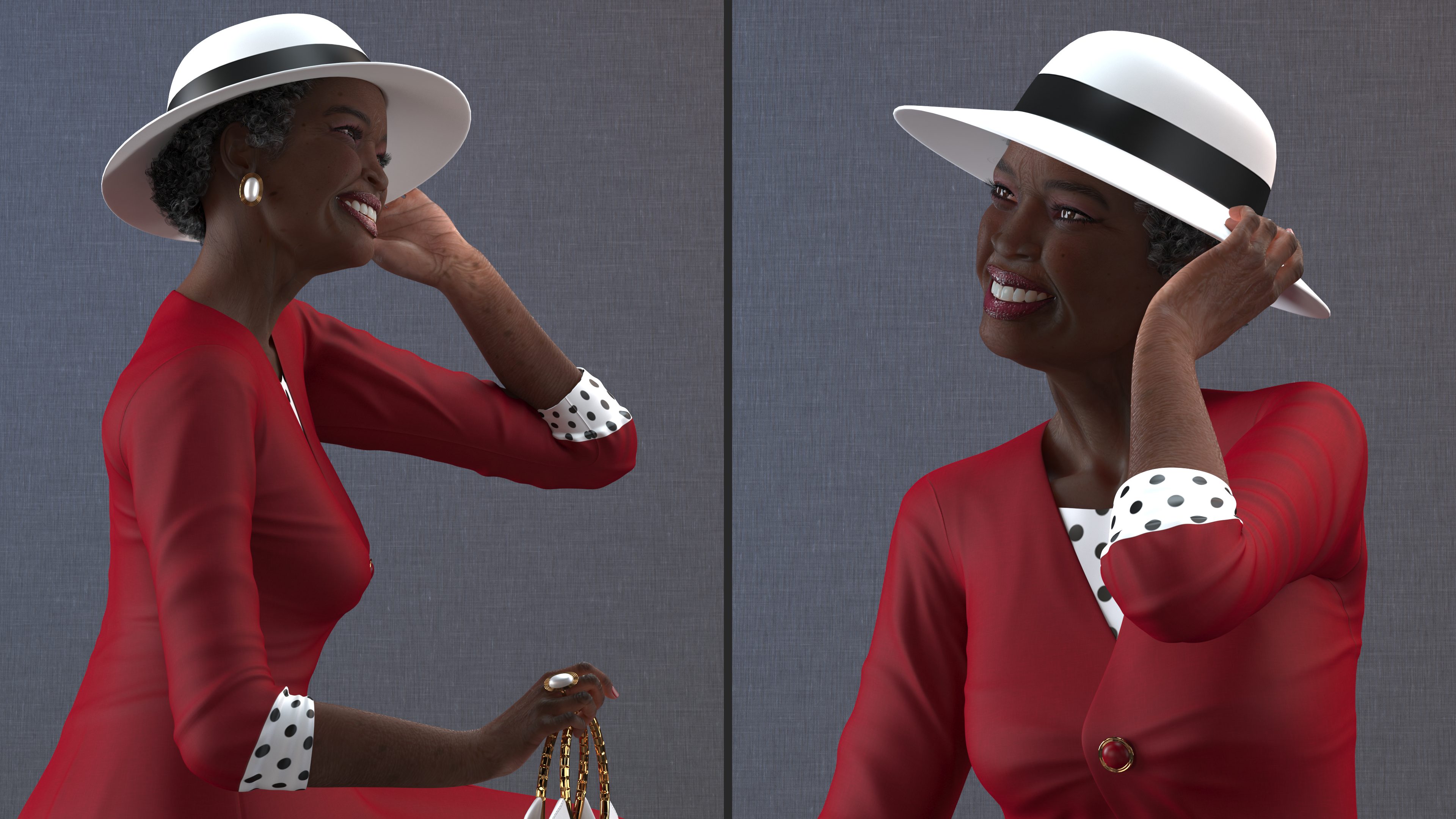 Old Afro American Woman Evening Dress Sitting, view 4