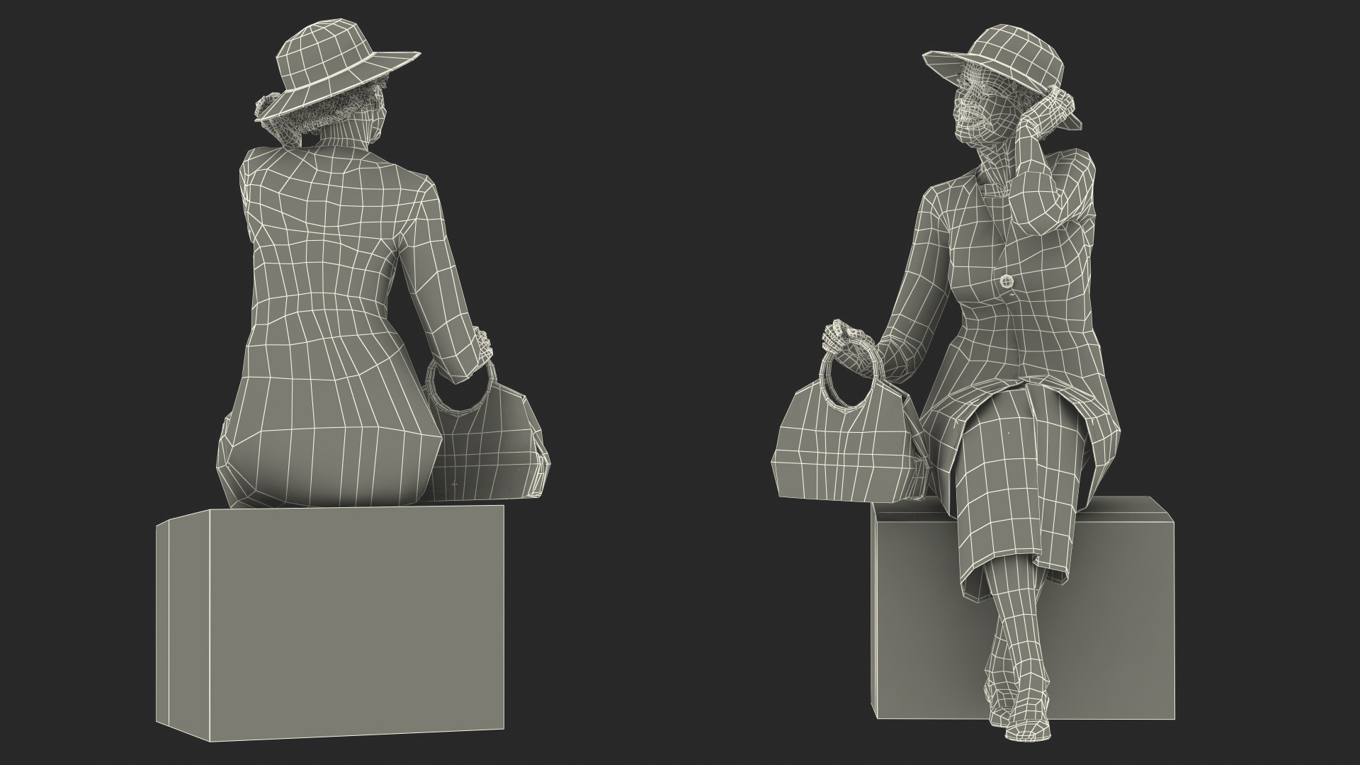 3D model Old Afro American Woman Evening Dress Sitting