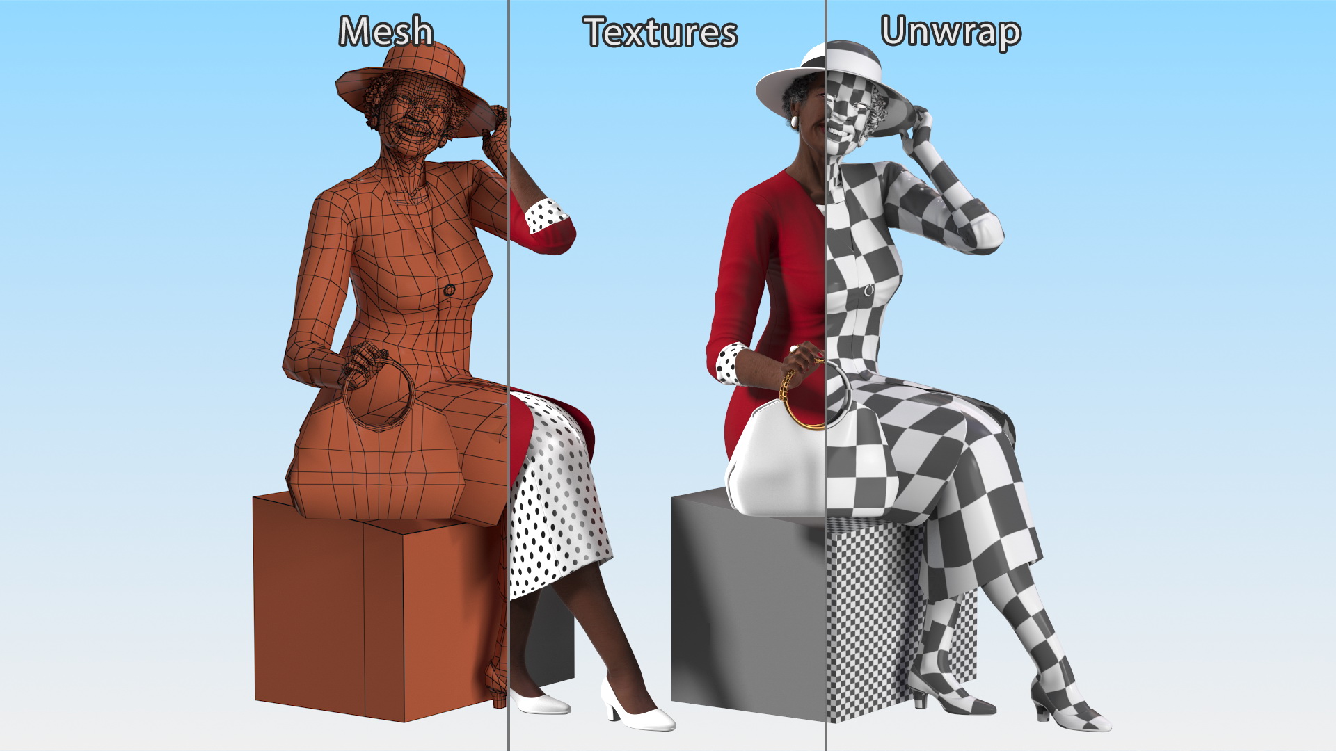 3D model Old Afro American Woman Evening Dress Sitting