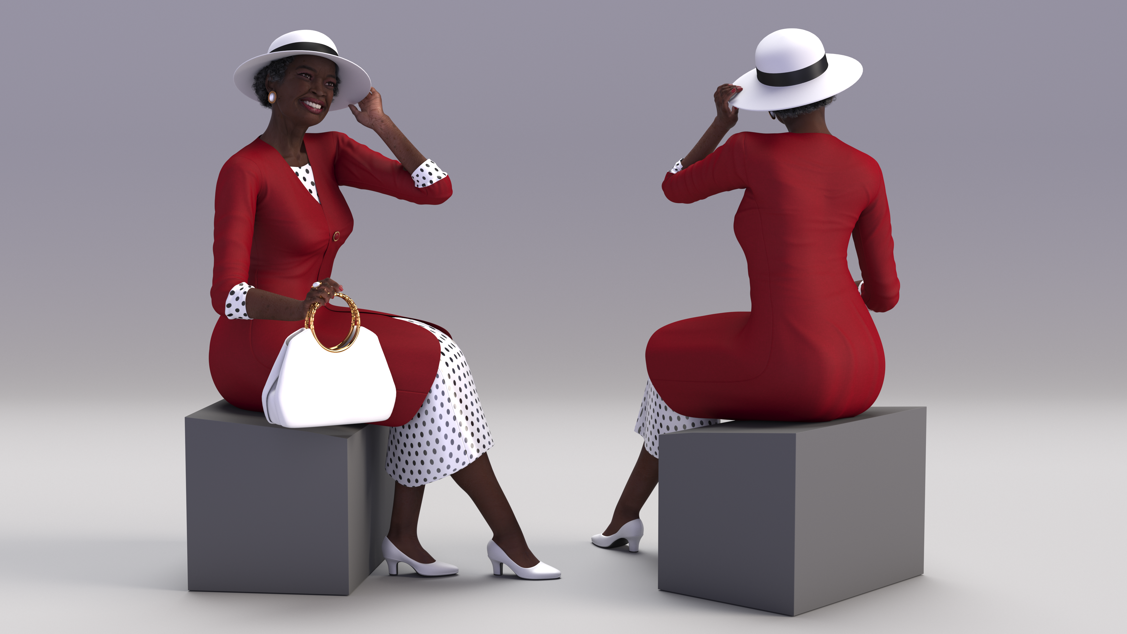Old Afro American Woman Evening Dress Sitting, view 9