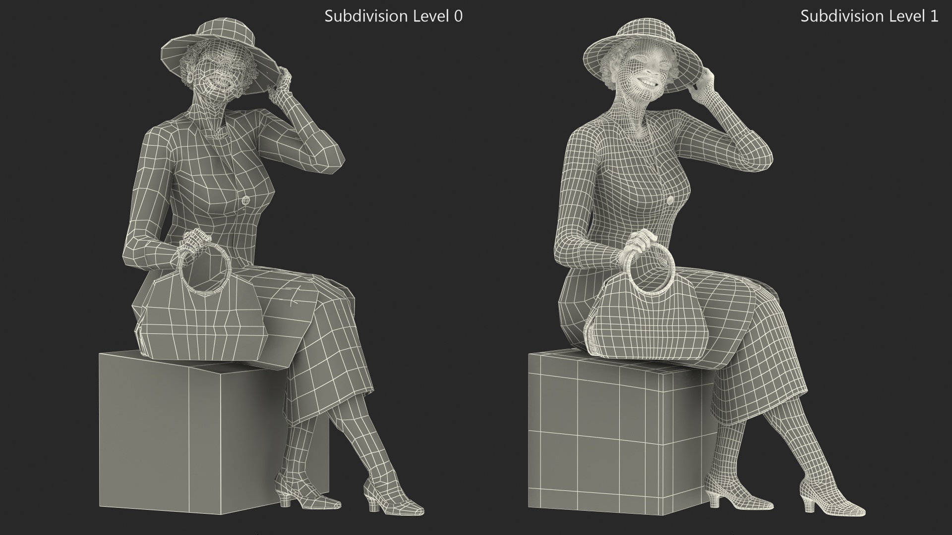 3D model Old Afro American Woman Evening Dress Sitting