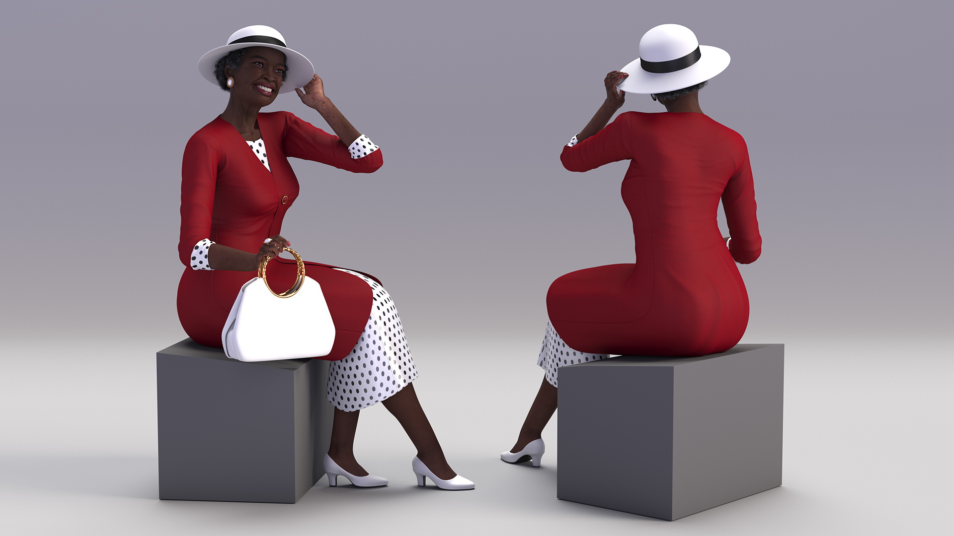 3D model Old Afro American Woman Evening Dress Sitting