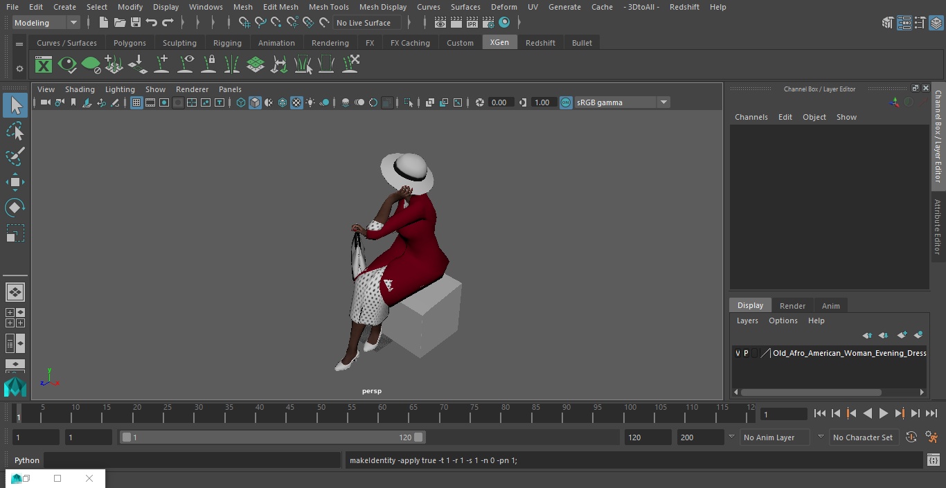 3D model Old Afro American Woman Evening Dress Sitting