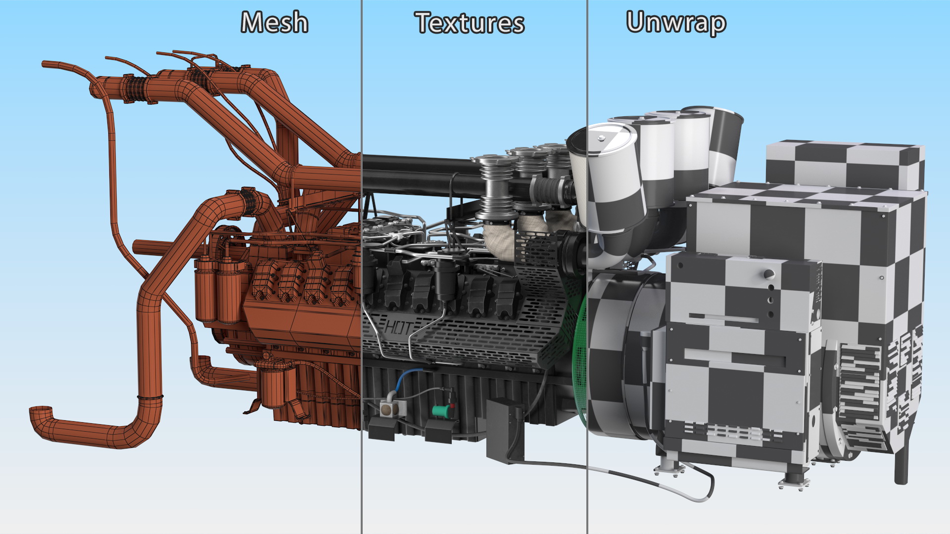 Control Panel with Diesel Generator Engine 3D