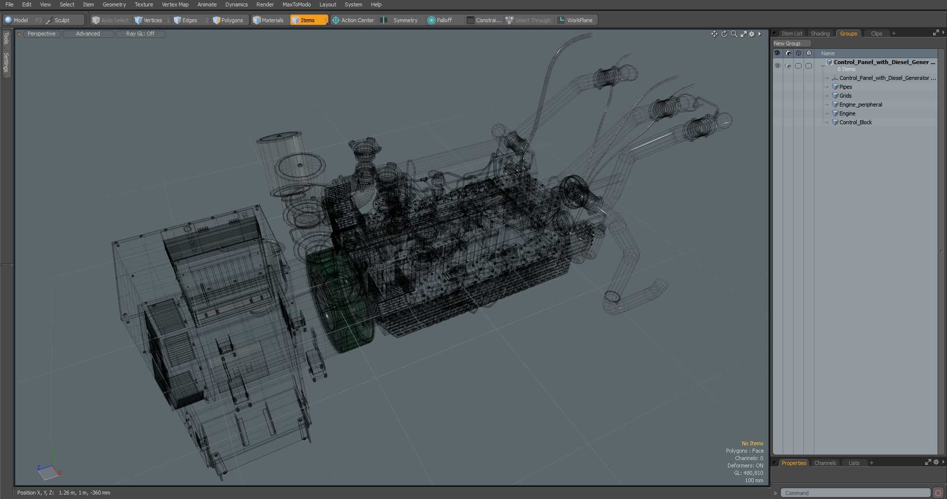 Control Panel with Diesel Generator Engine 3D