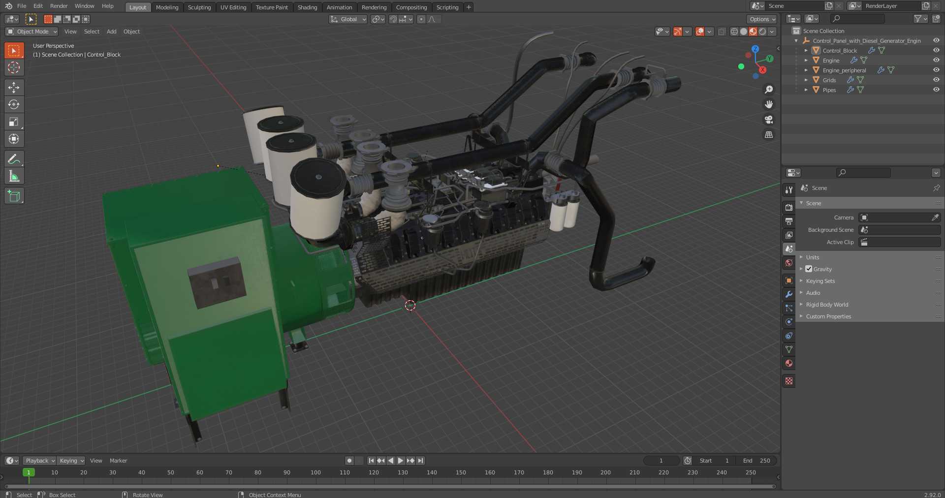 Control Panel with Diesel Generator Engine 3D