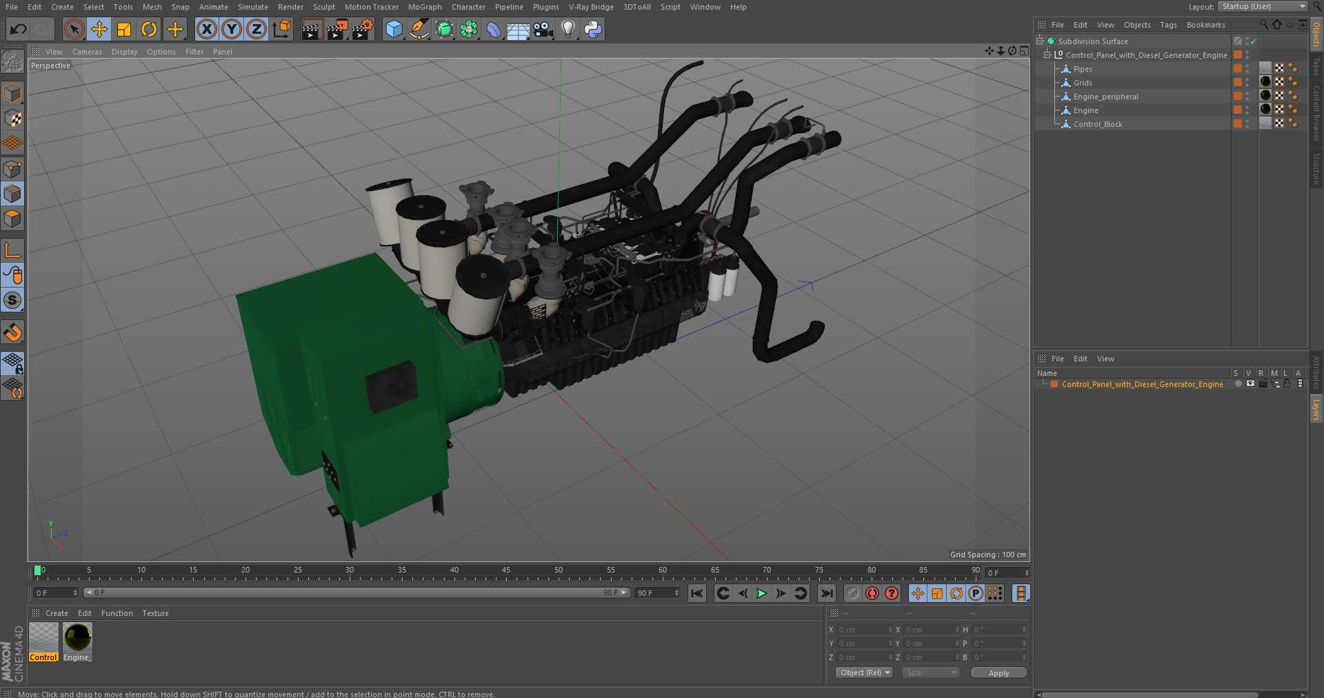 Control Panel with Diesel Generator Engine 3D