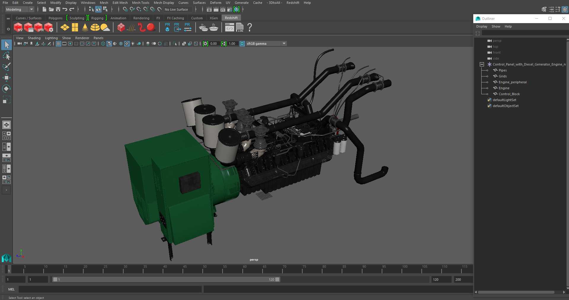 Control Panel with Diesel Generator Engine 3D