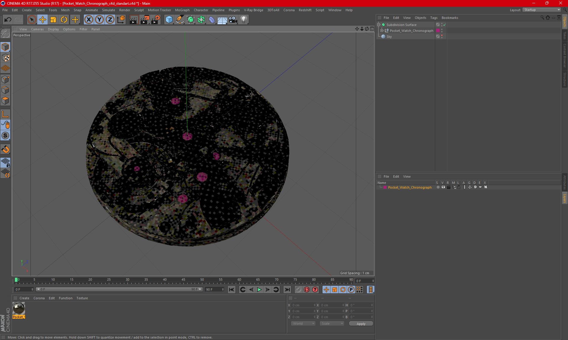 Pocket Watch Chronograph 3D model