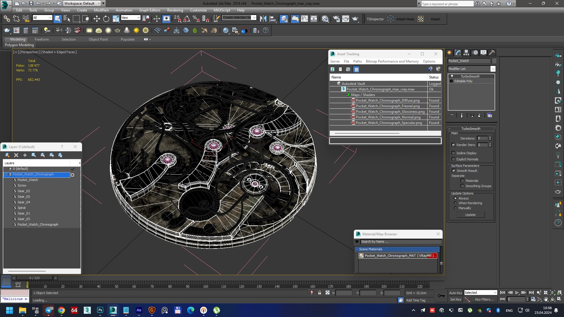 Pocket Watch Chronograph 3D model