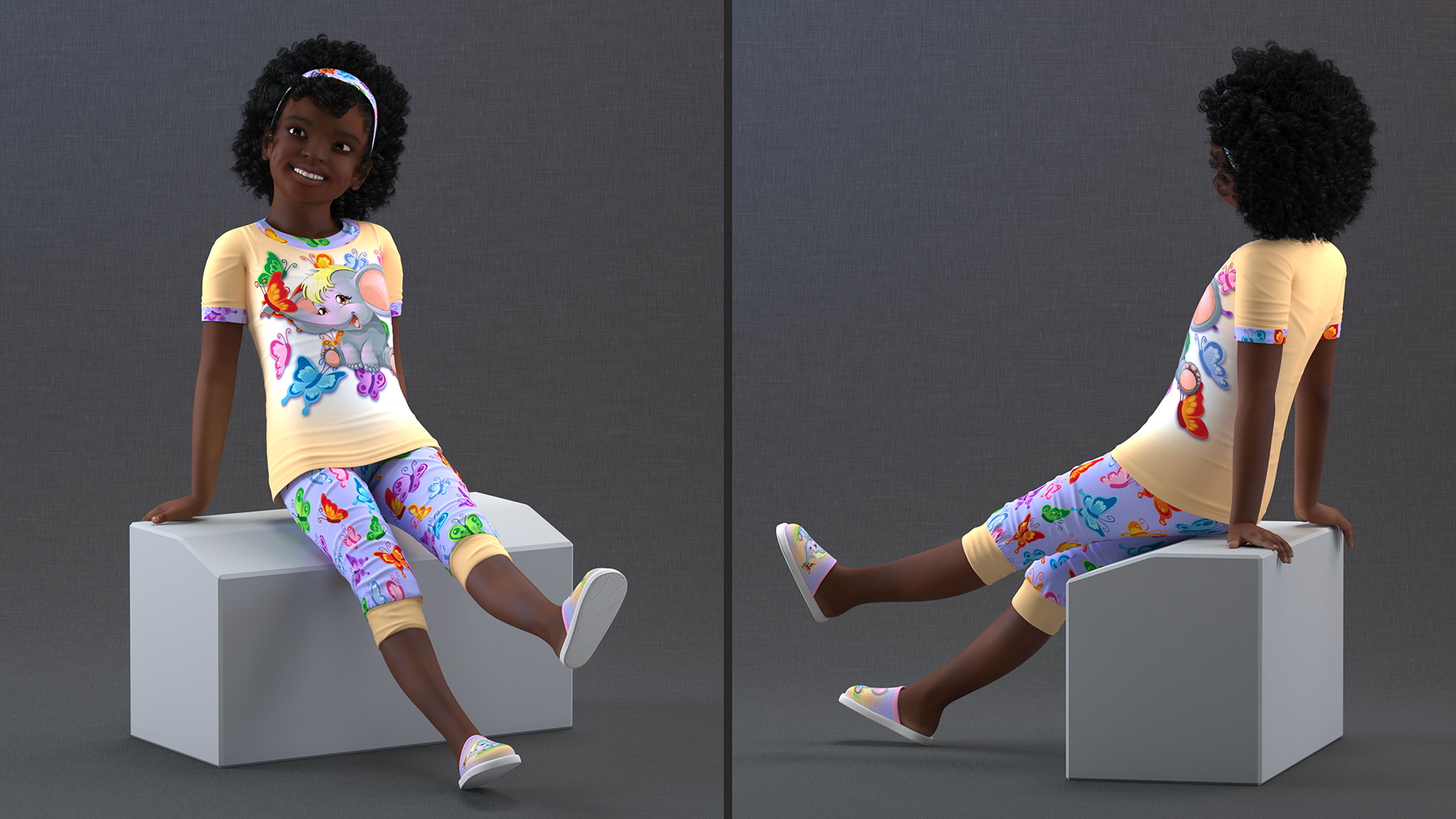 3D Girl Child Black Home Style Rigged for Cinema 4D model