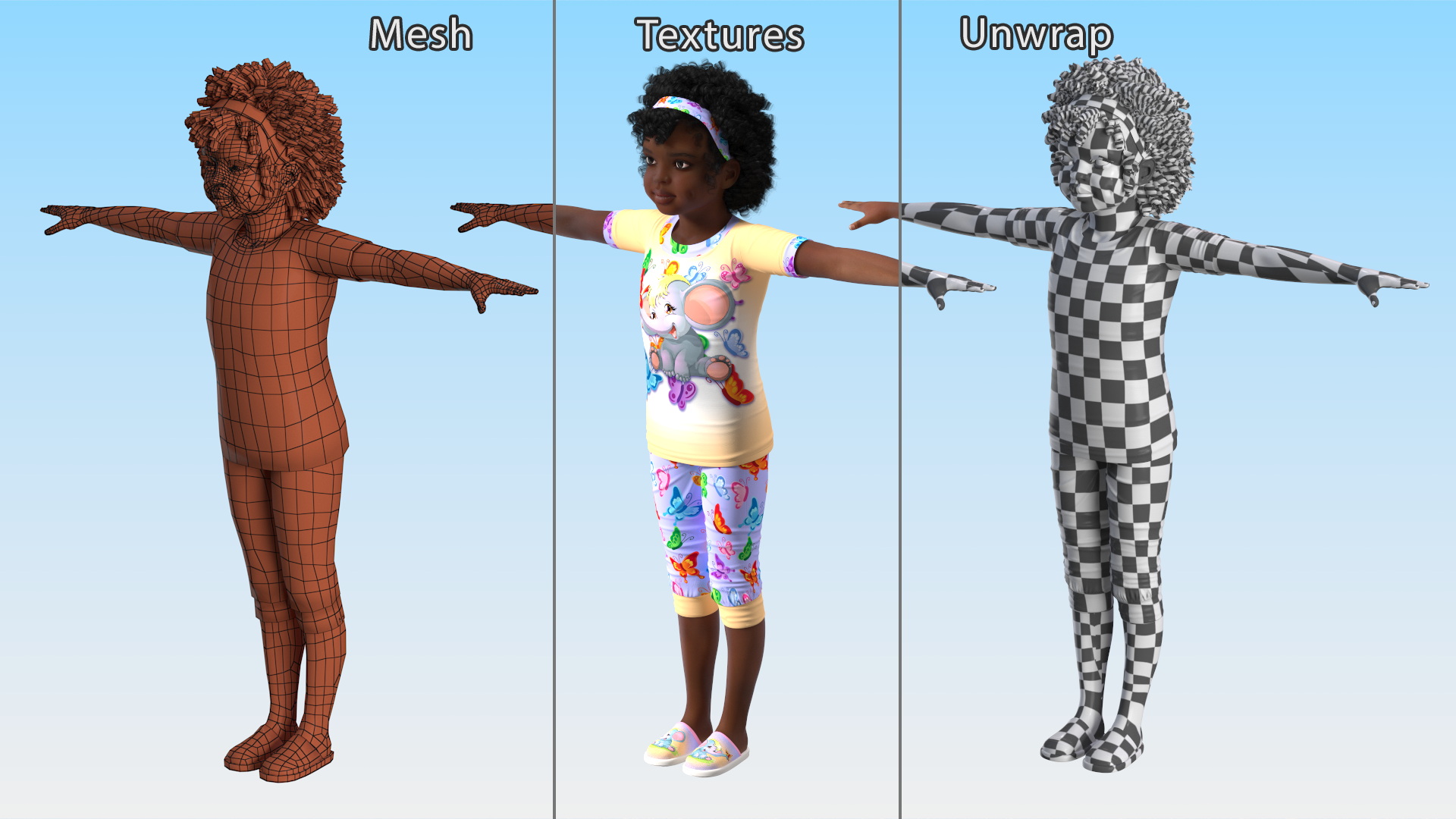 3D Girl Child Black Home Style Rigged for Cinema 4D model