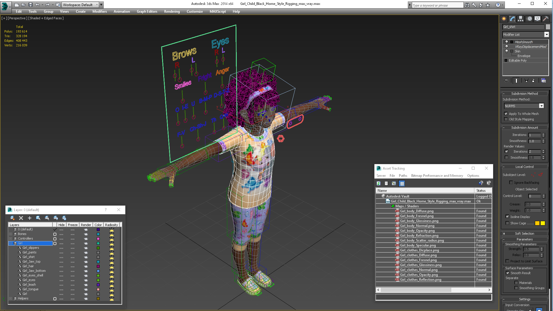 3D Girl Child Black Home Style Rigged for Cinema 4D model