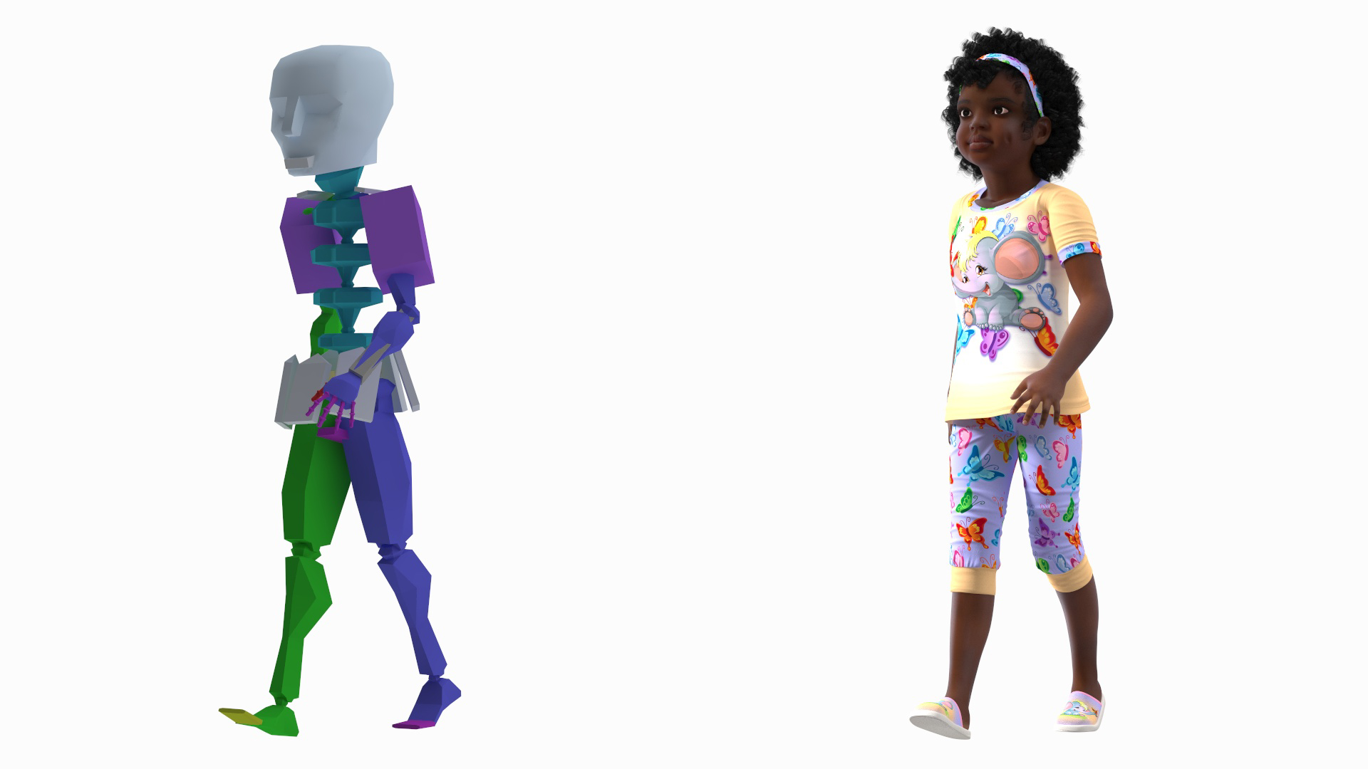 3D Girl Child Black Home Style Rigged for Cinema 4D model