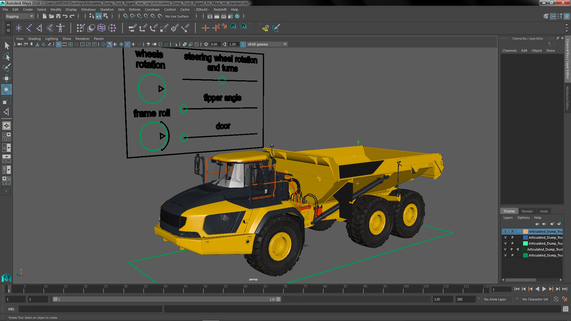 3D Articulated Dump Truck Rigged for Maya model