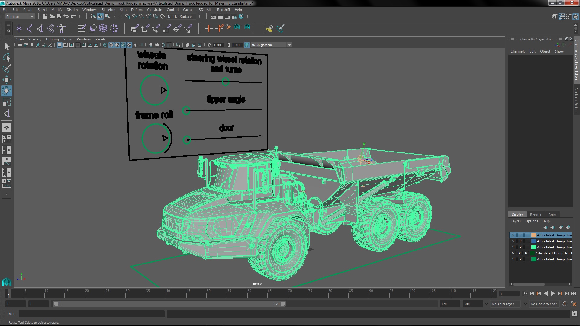 3D Articulated Dump Truck Rigged for Maya model
