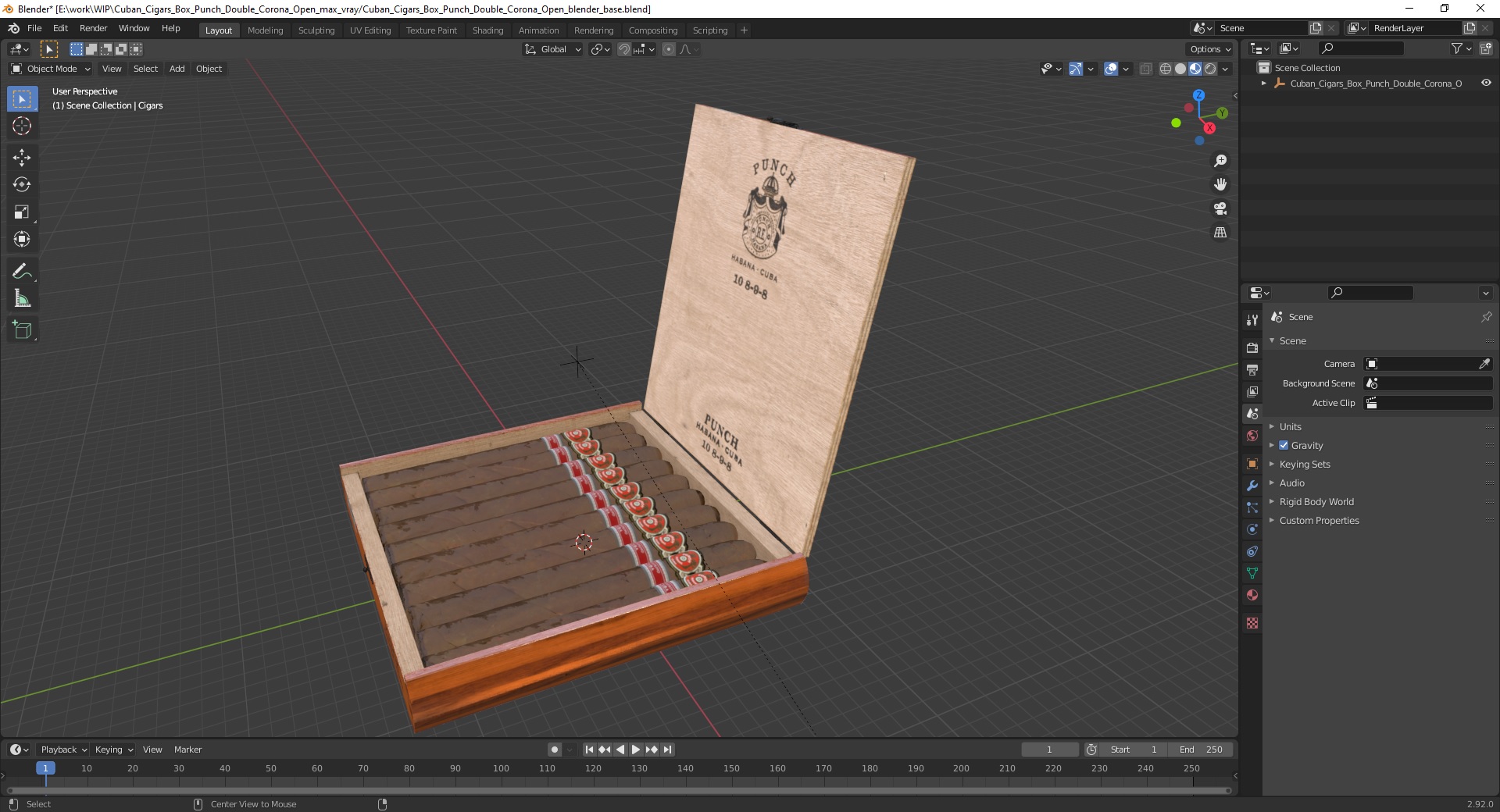 3D Cuban Cigars Box Punch Double Corona Open