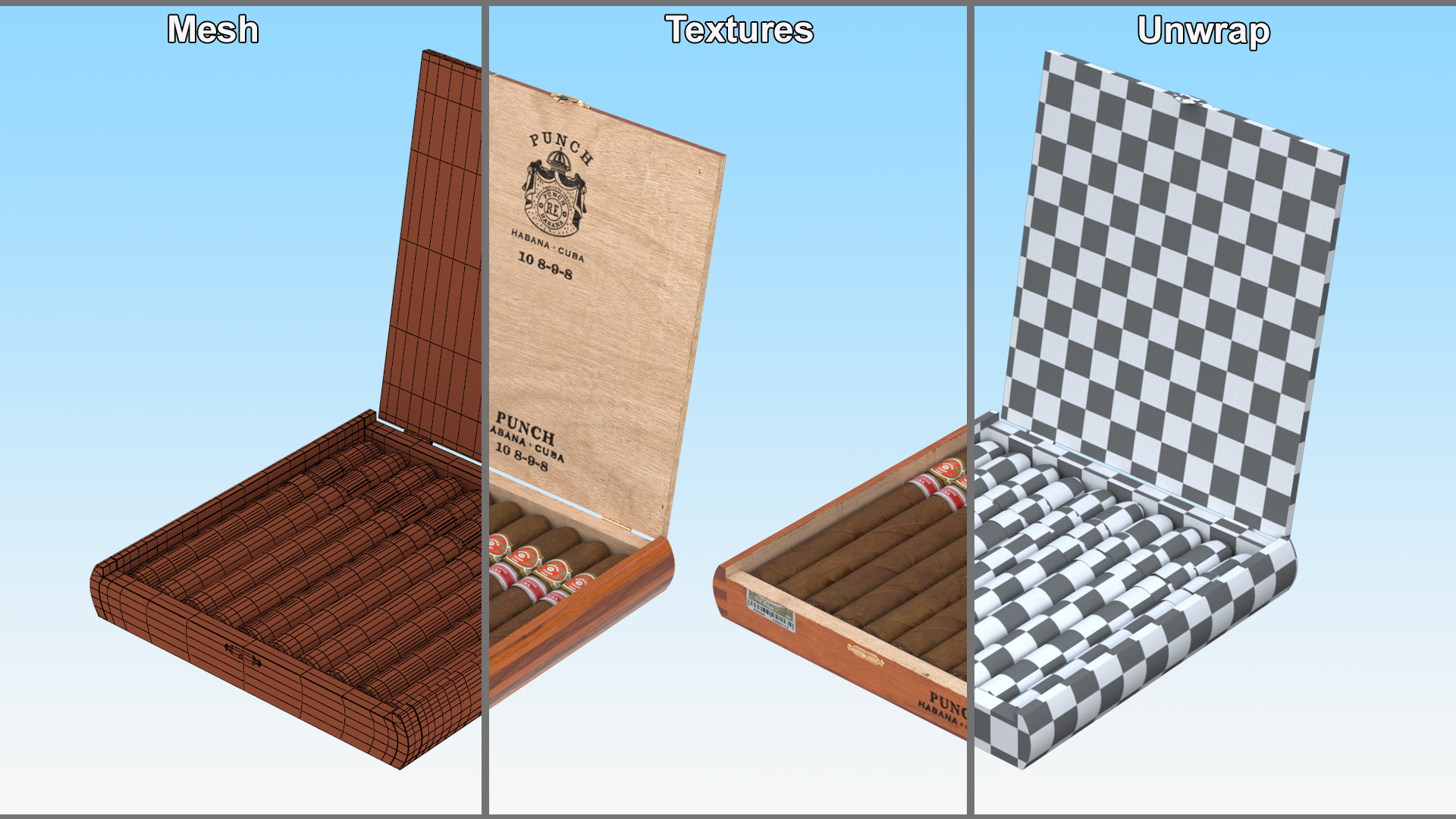 3D Cuban Cigars Box Punch Double Corona Open