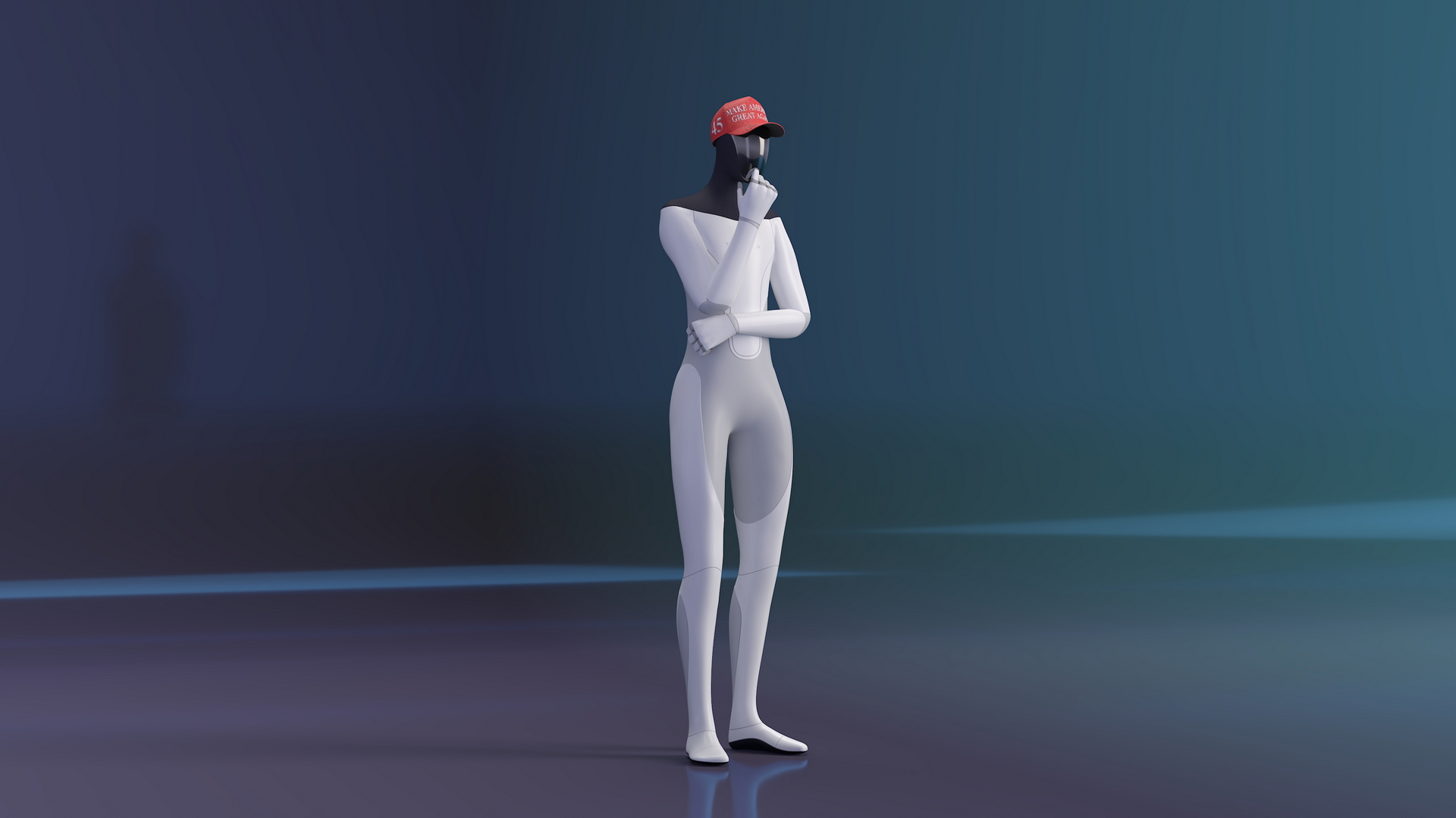 3D Tesla Bot in Trump Cap Rigged for Cinema 4D model