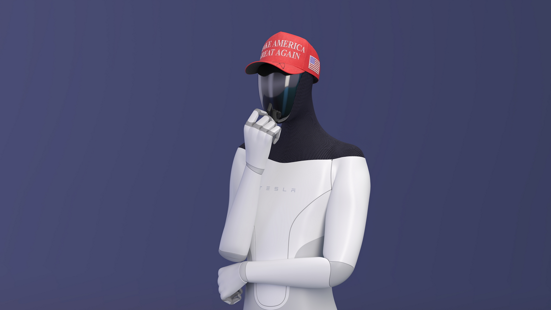 3D Tesla Bot in Trump Cap Rigged for Cinema 4D model