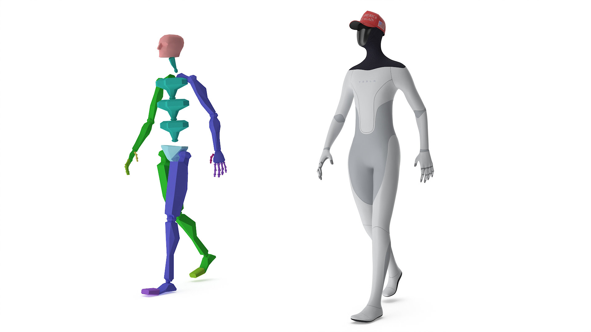3D Tesla Bot in Trump Cap Rigged for Cinema 4D model