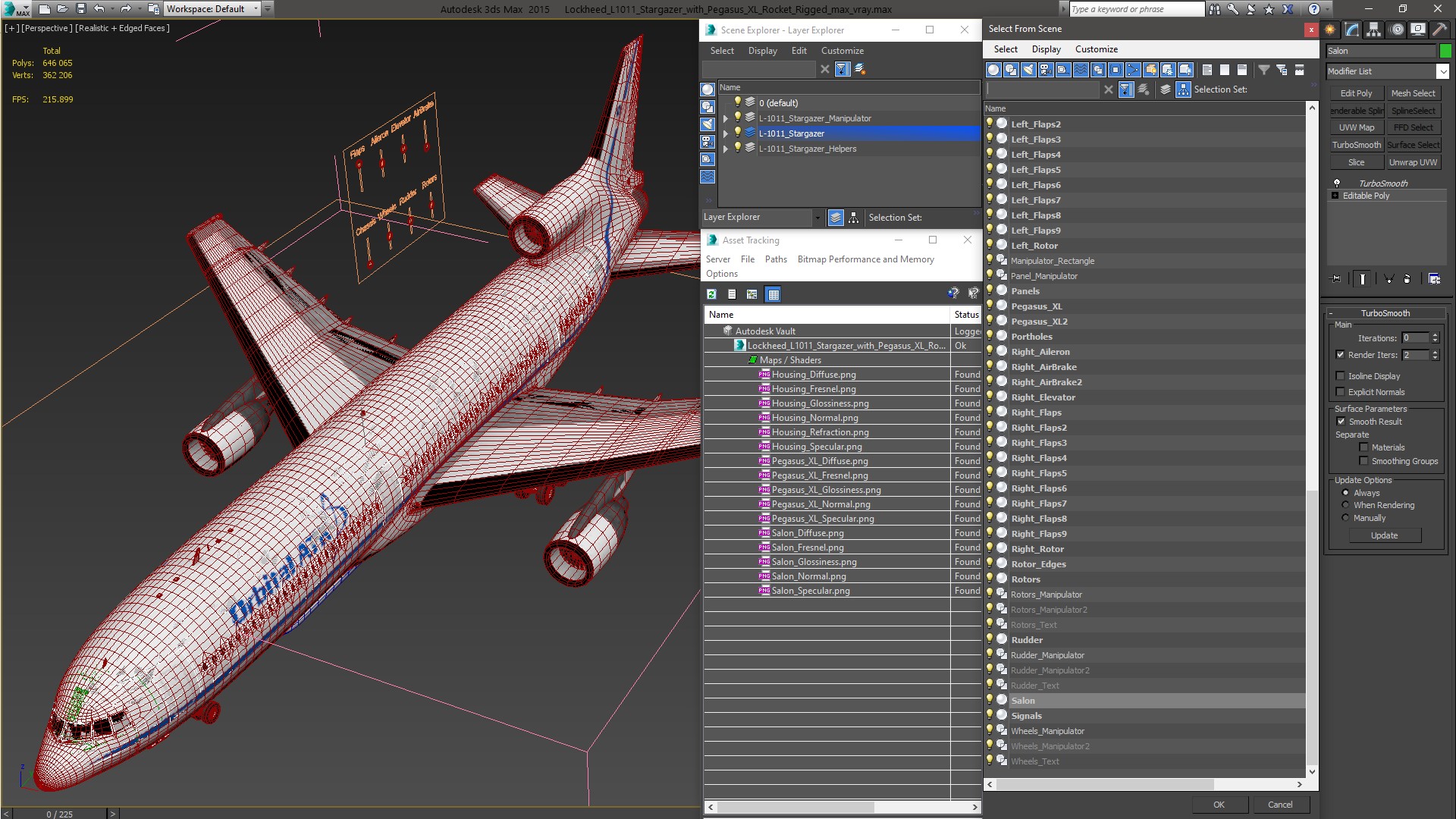 Lockheed L1011 Stargazer with Pegasus XL Rocket Rigged 3D model