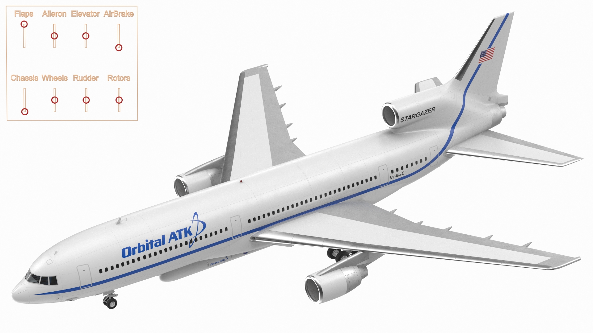 Lockheed L1011 Stargazer with Pegasus XL Rocket Rigged 3D model