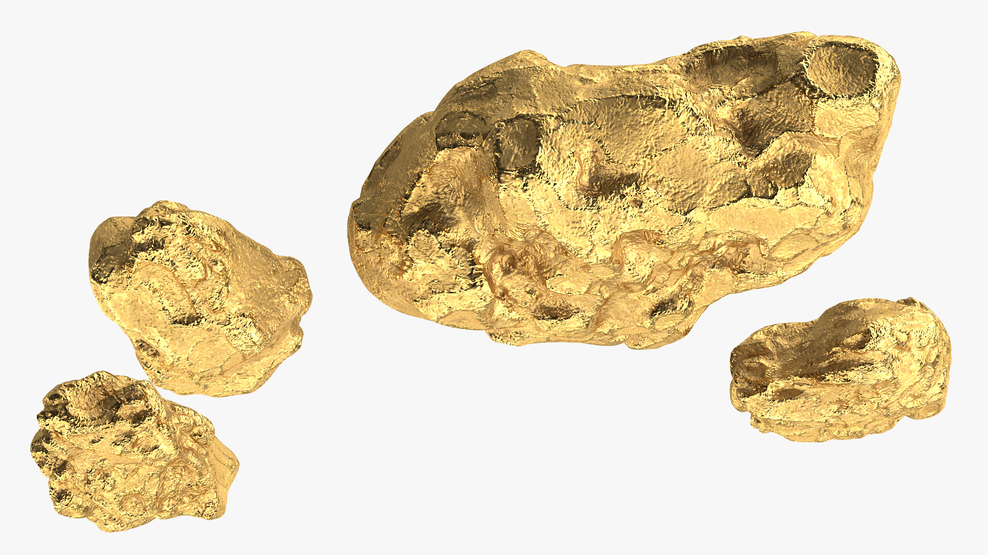Gold Natural Minerals Big Stones 3D