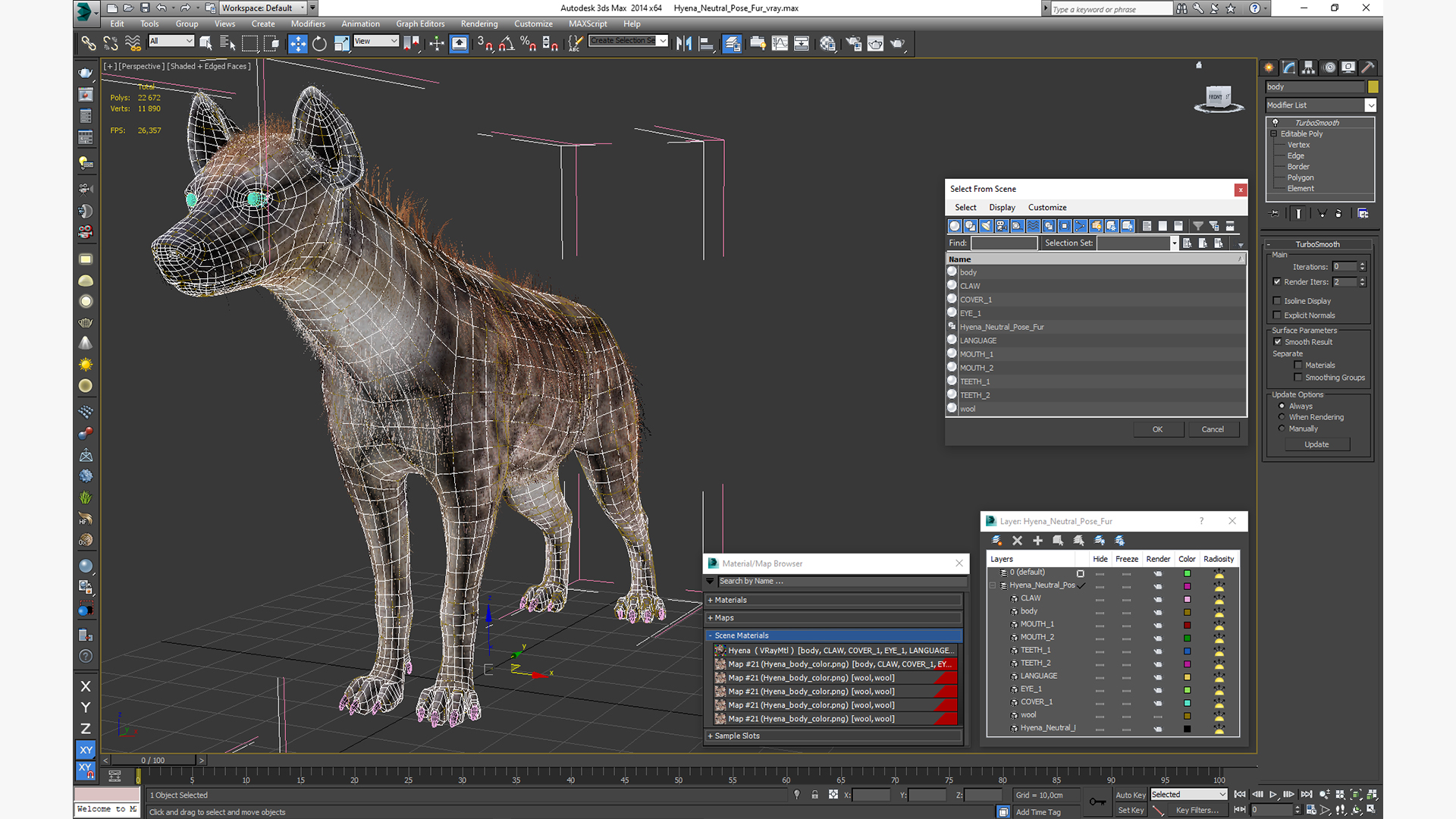 Hyena Neutral Pose Fur 3D