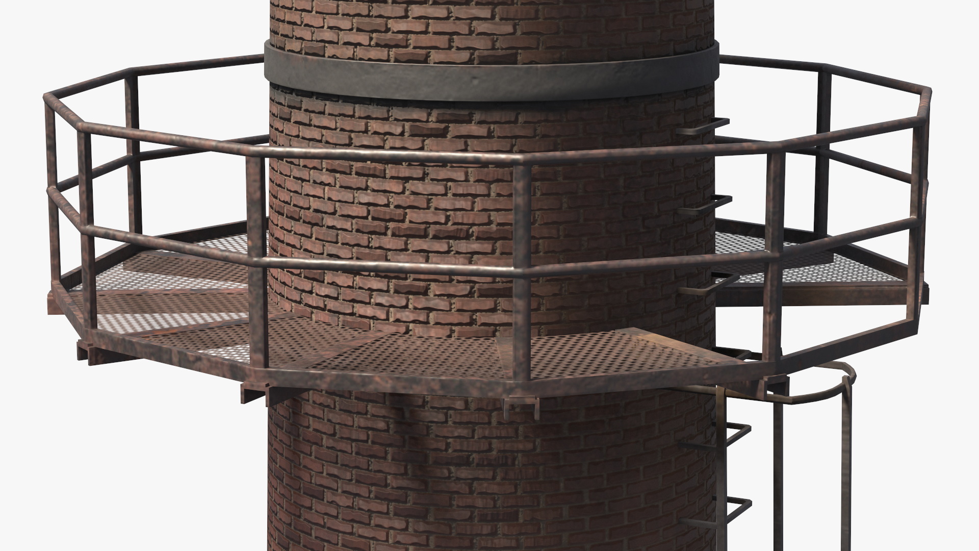 Old Industrial Brick Chimney with Staircase Game Ready, view 5