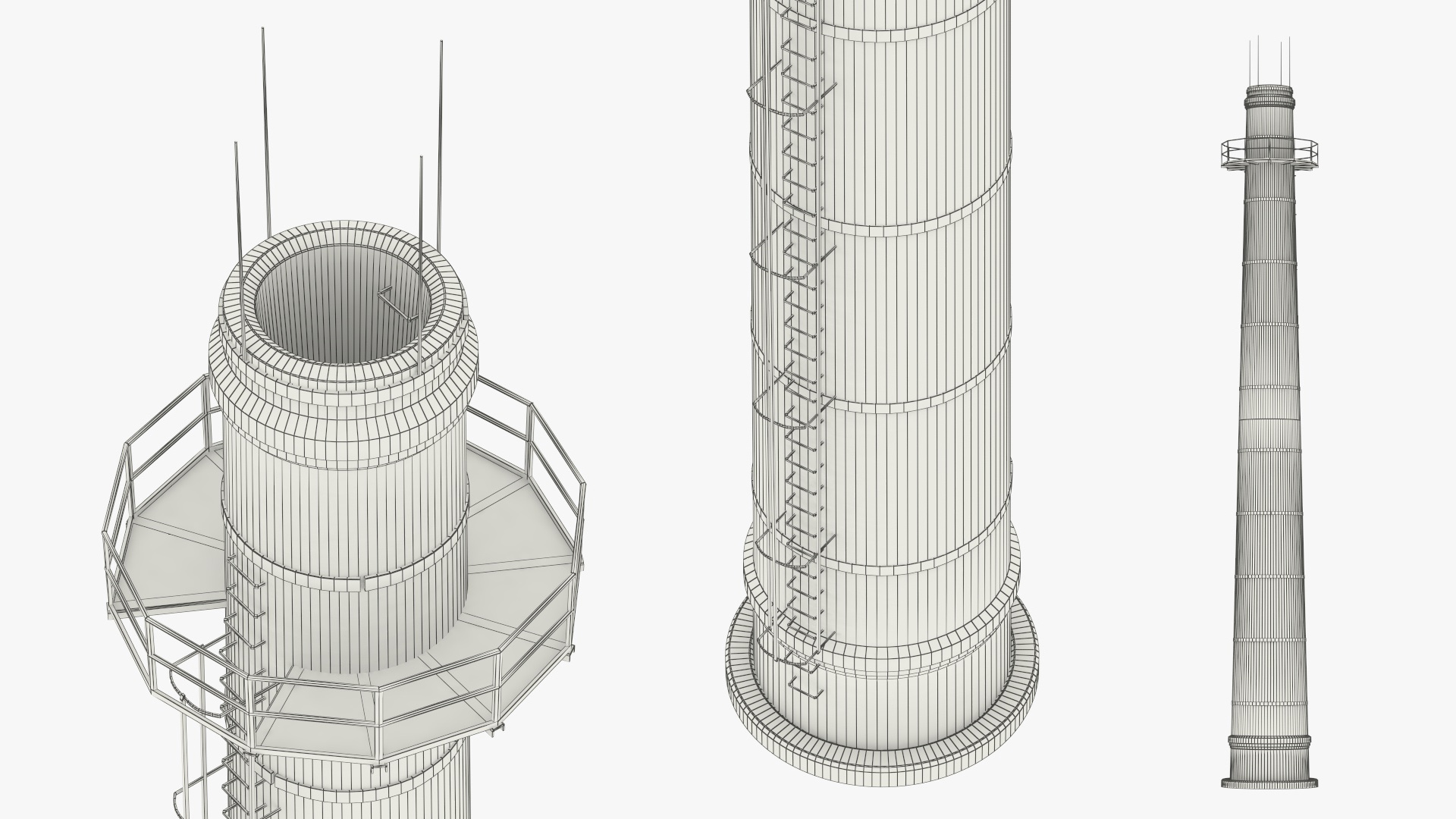 Old Industrial Brick Chimney with Staircase Game Ready, view 8