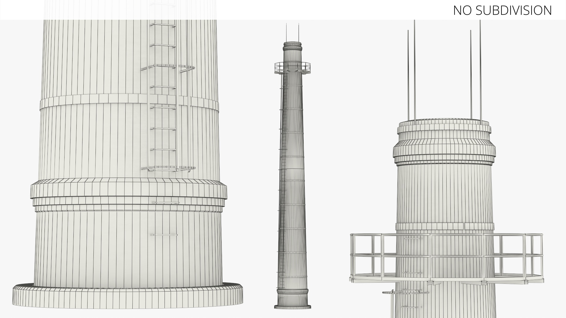 Old Industrial Brick Chimney with Staircase Game Ready, view 7