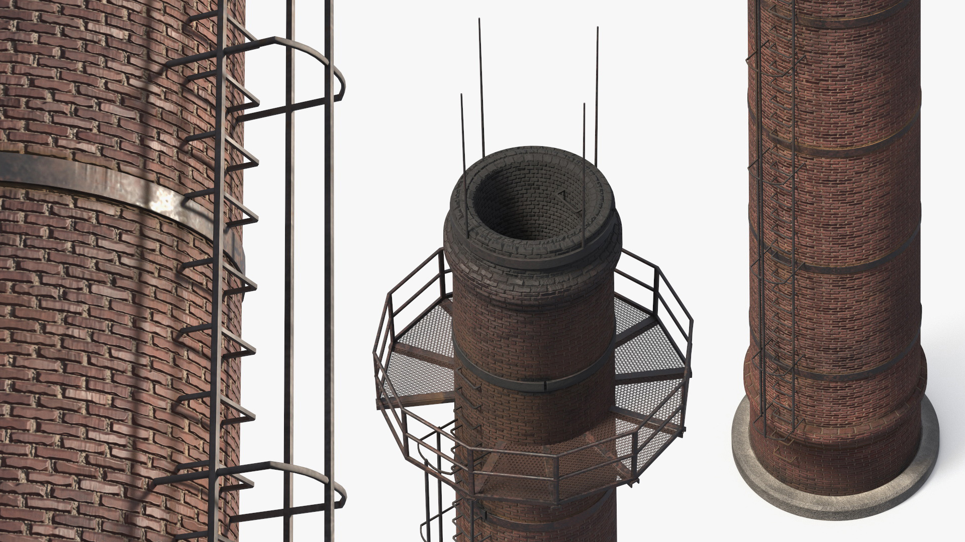 Old Industrial Brick Chimney with Staircase Game Ready, view 4