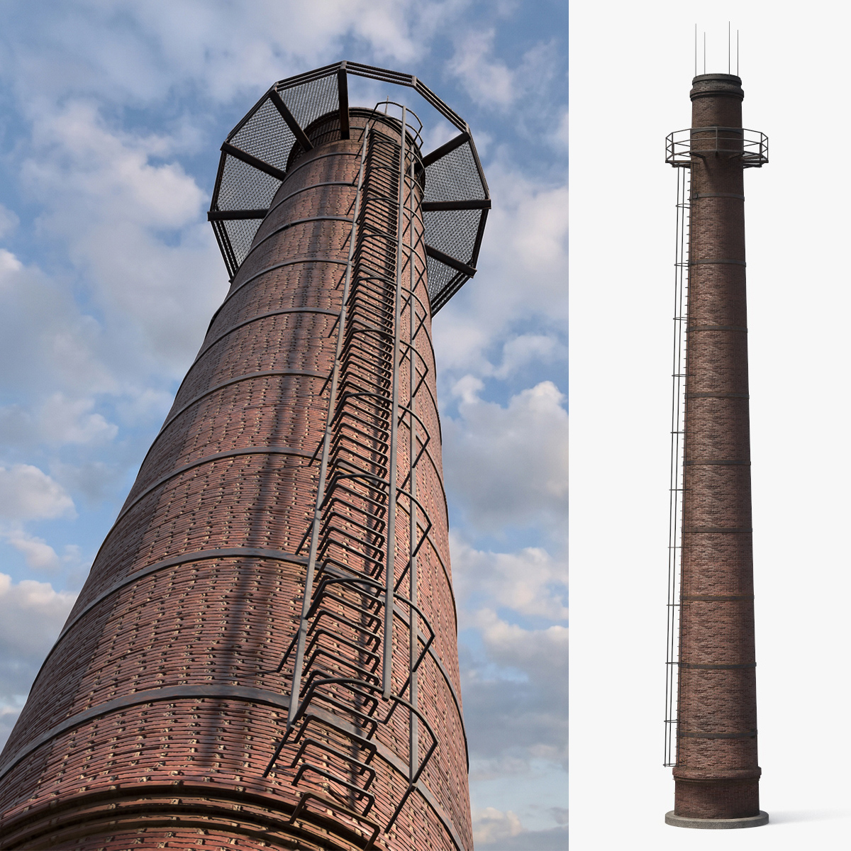 Old Industrial Brick Chimney with Staircase Game Ready 3D model preview