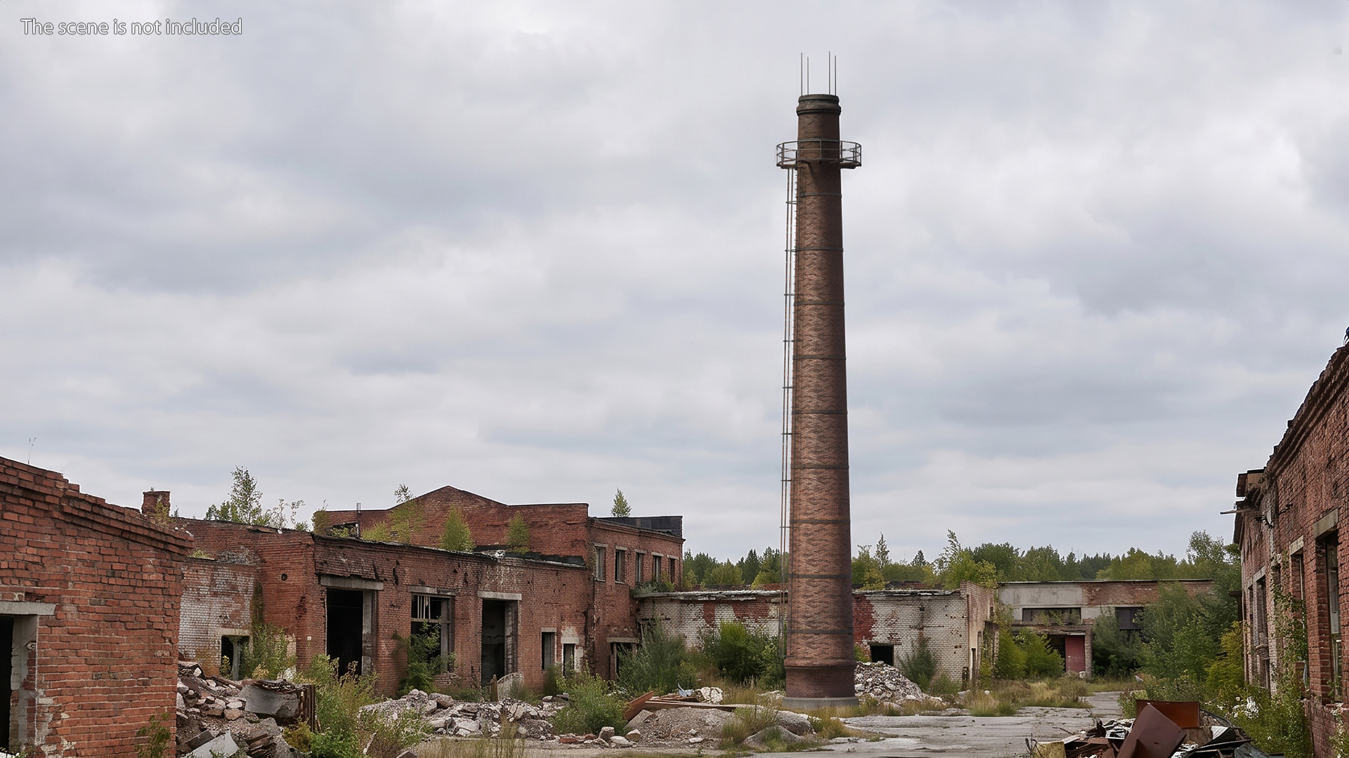 Old Industrial Brick Chimney with Staircase Game Ready, view 2