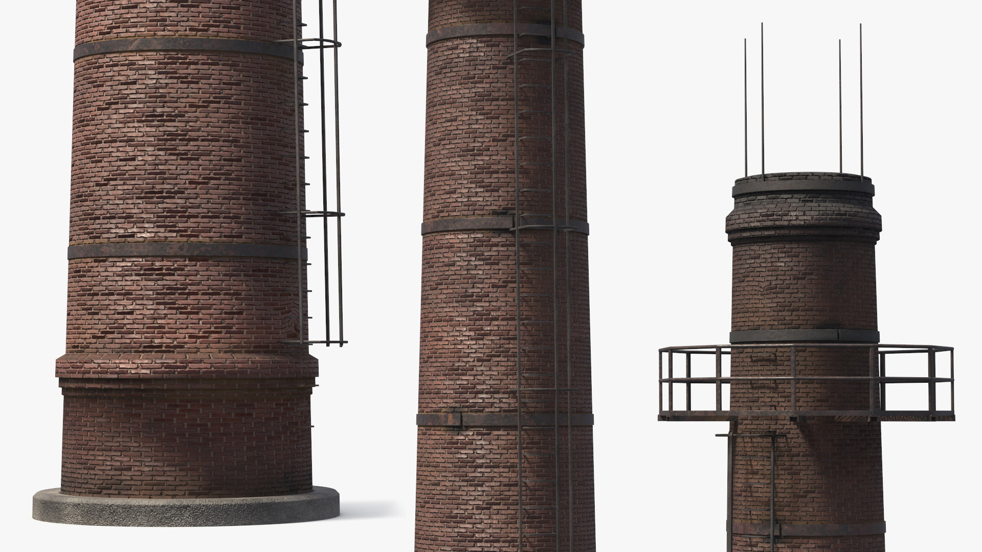 Old Industrial Brick Chimney with Staircase Game Ready, view 3