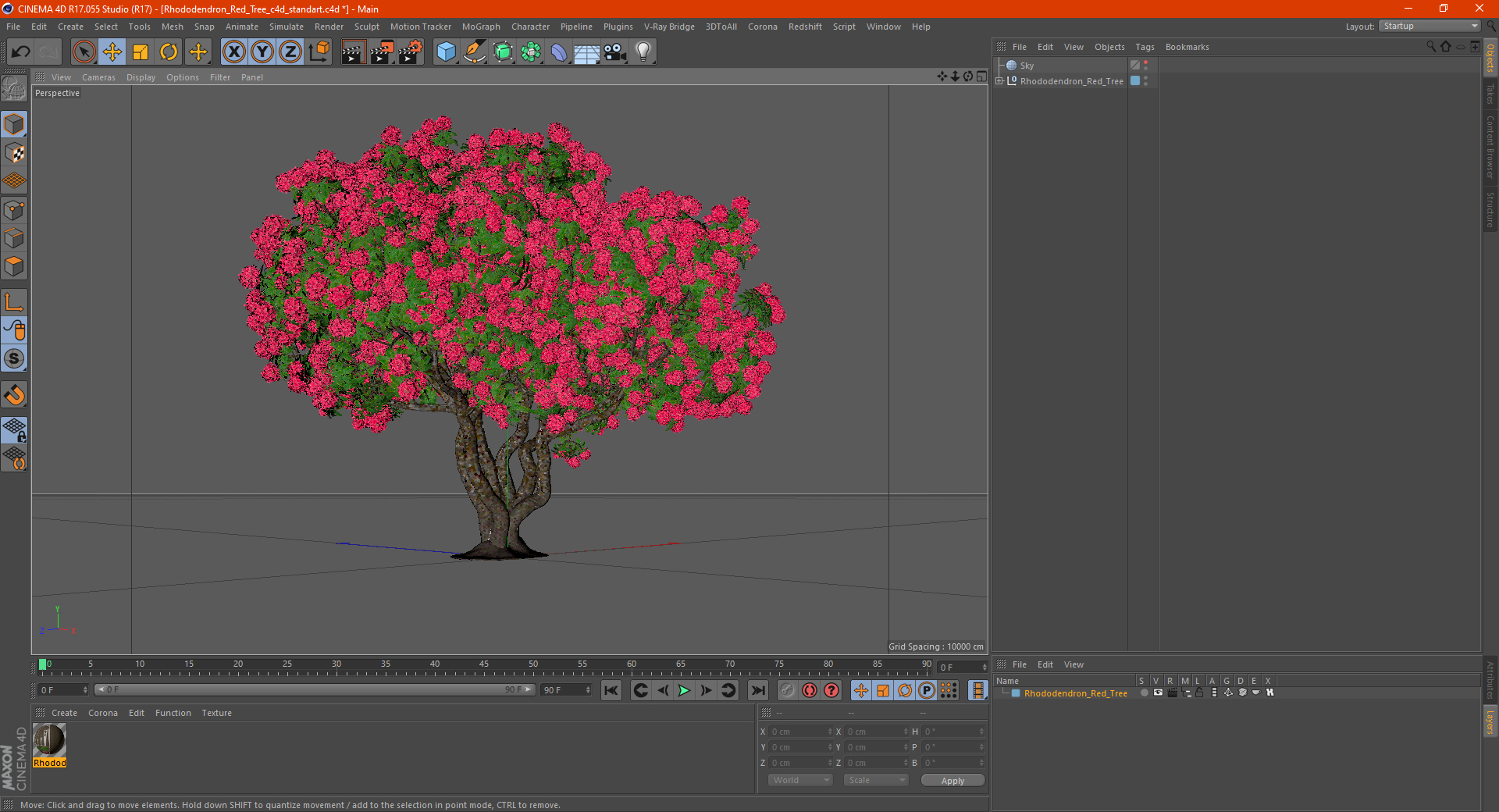 3D Rhododendron Red Tree