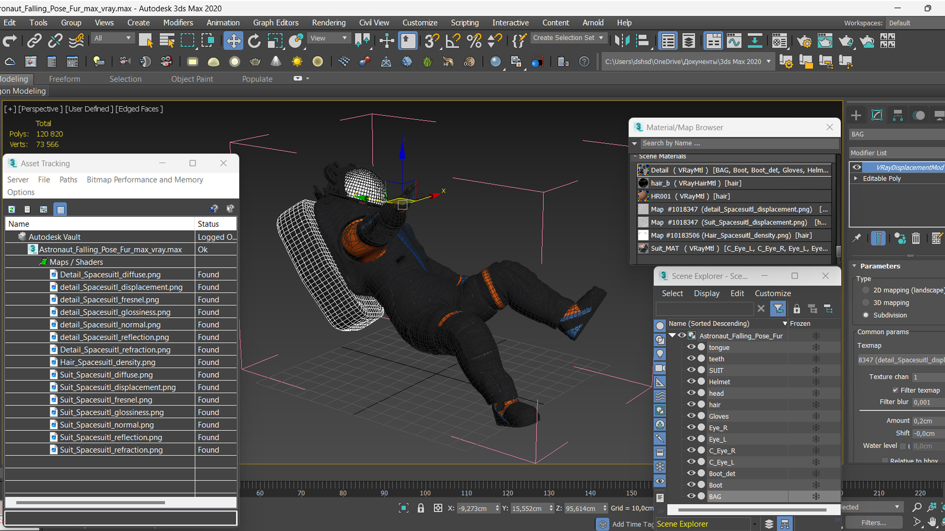 3D Astronaut Falling Pose Fur