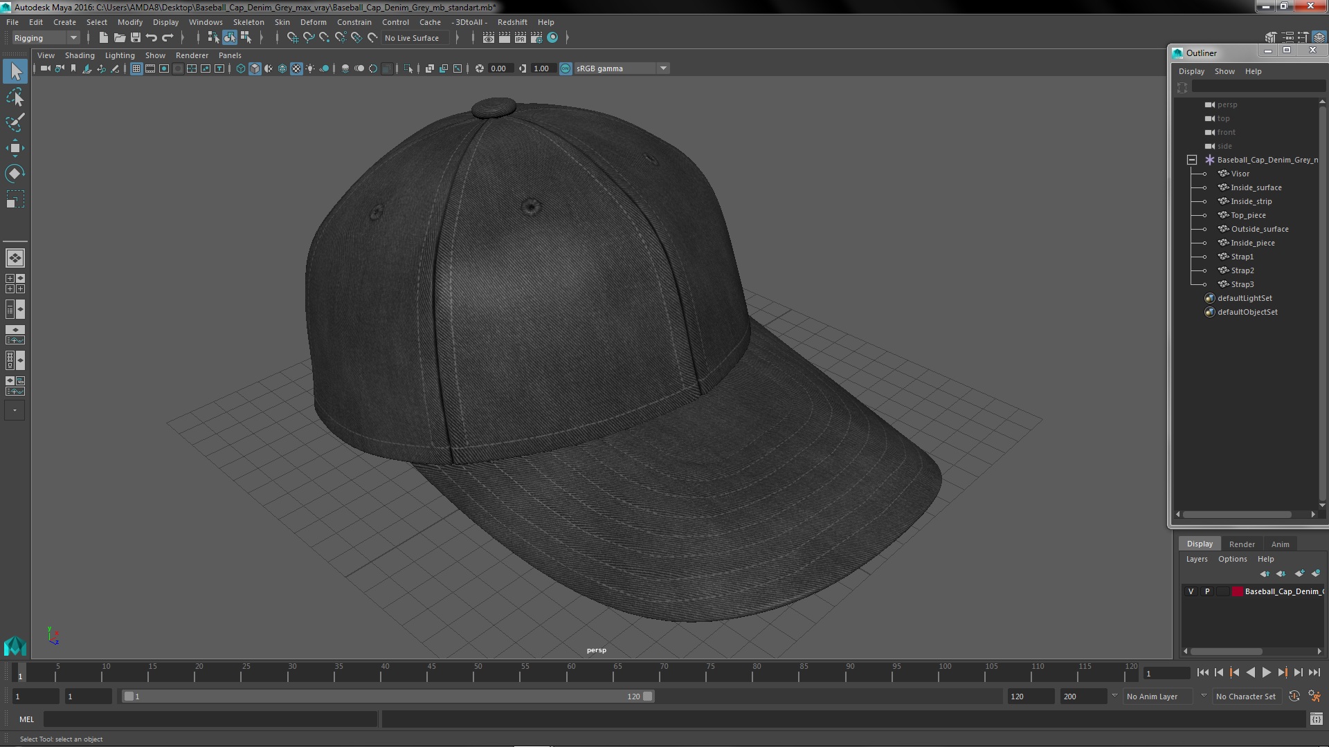 3D Baseball Cap Denim Grey model