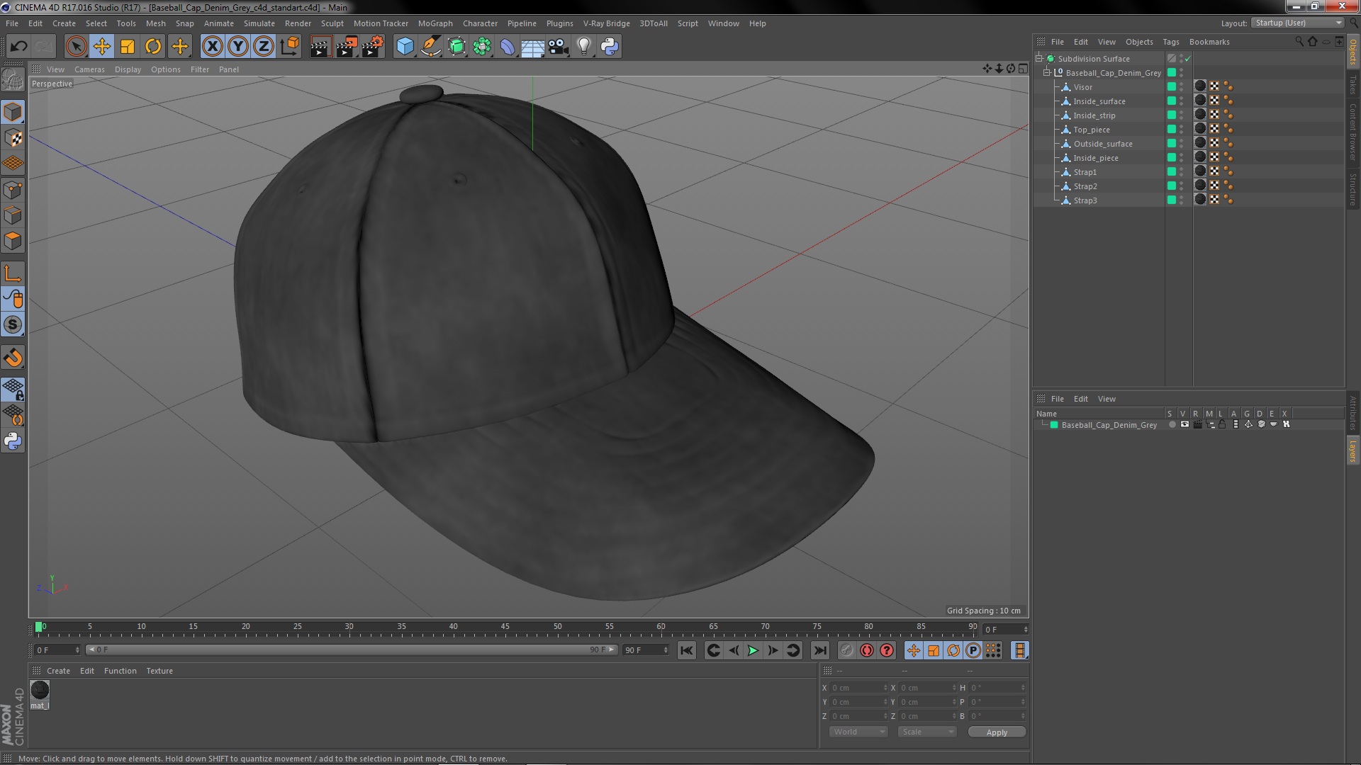 3D Baseball Cap Denim Grey model