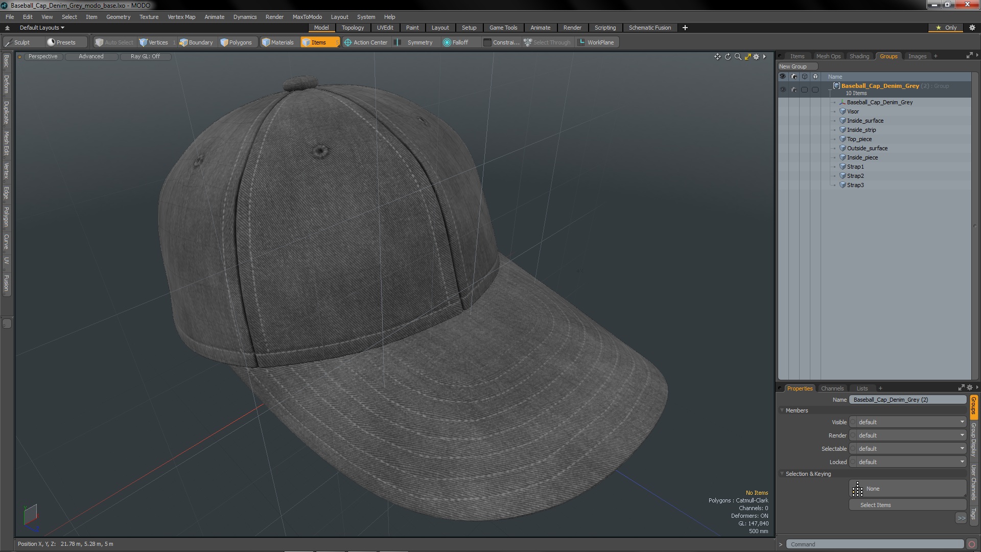 3D Baseball Cap Denim Grey model