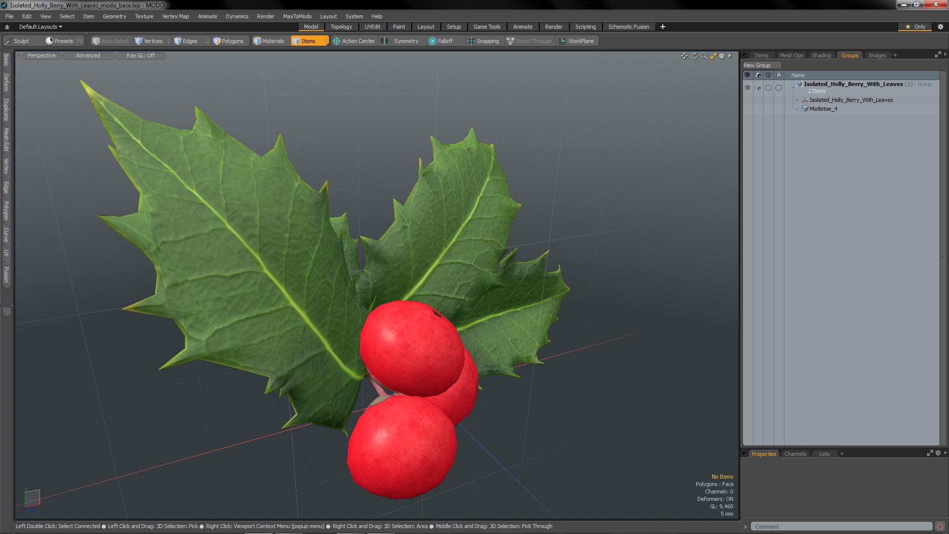 Isolated Holly Berry With Leaves 3D