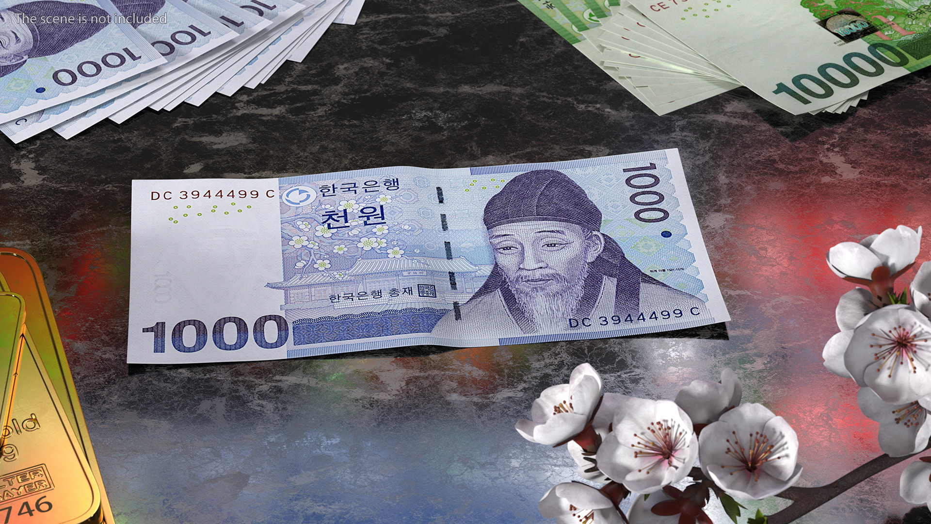 Rubber Band Stack of South Korean 1000 Won 3D