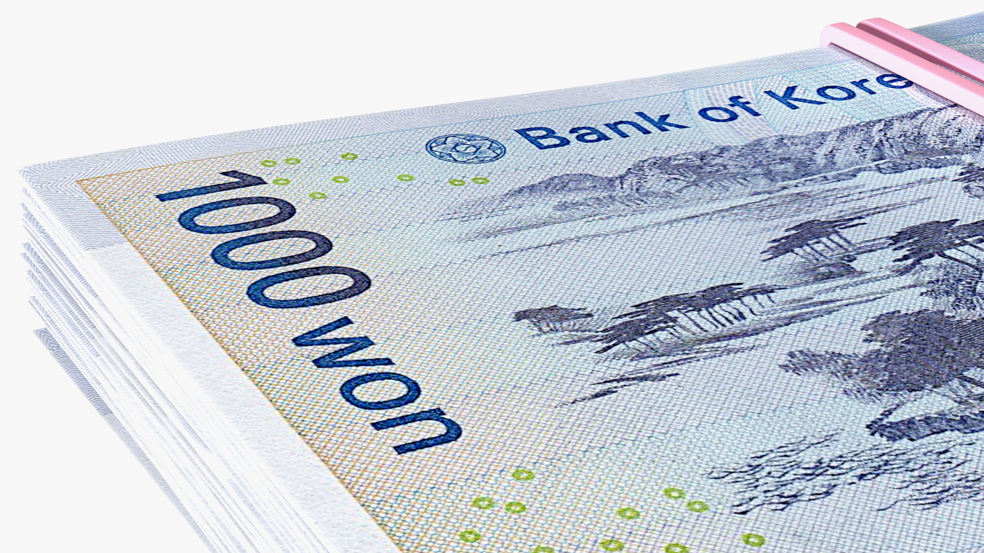 Rubber Band Stack of South Korean 1000 Won 3D