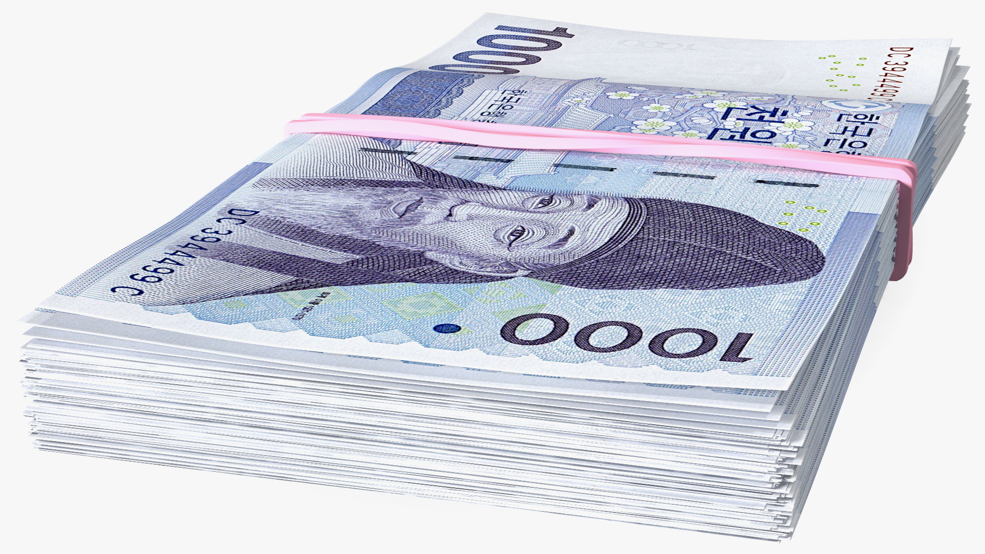 Rubber Band Stack of South Korean 1000 Won 3D