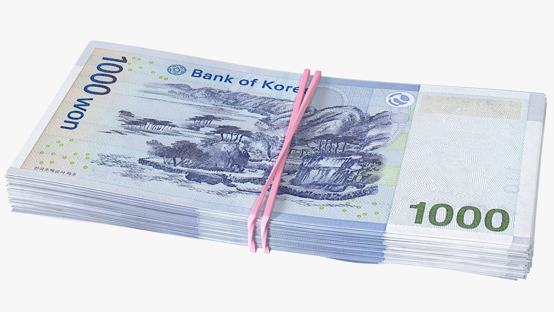 Rubber Band Stack of South Korean 1000 Won 3D
