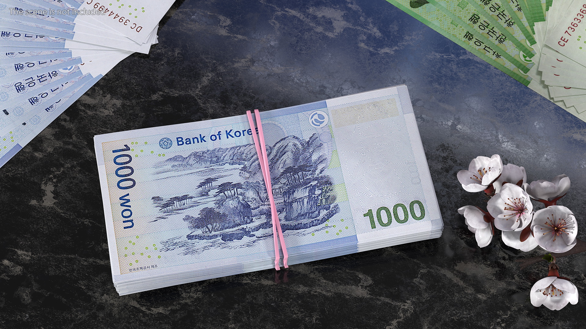 Rubber Band Stack of South Korean 1000 Won 3D