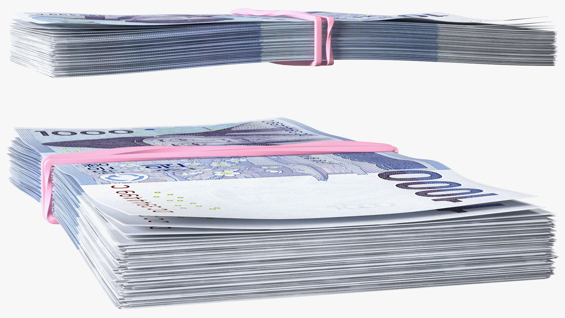 Rubber Band Stack of South Korean 1000 Won 3D