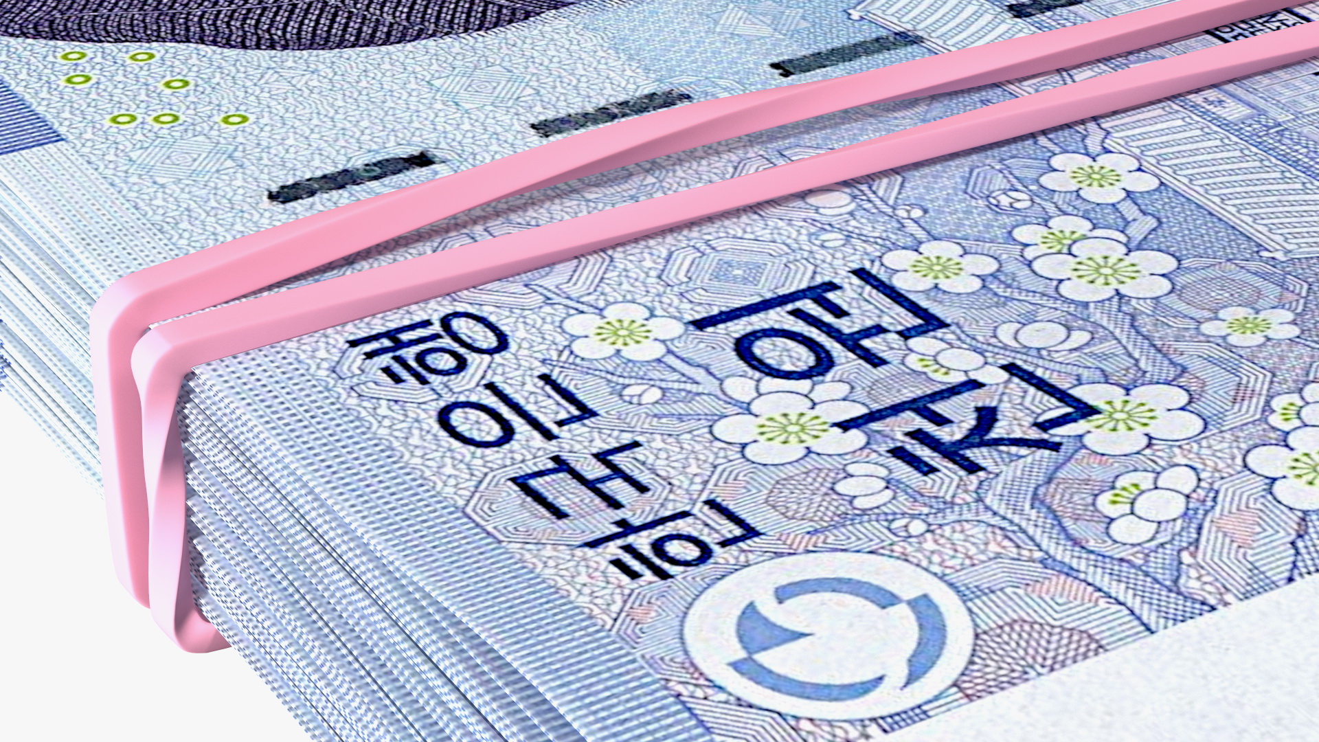 Rubber Band Stack of South Korean 1000 Won 3D