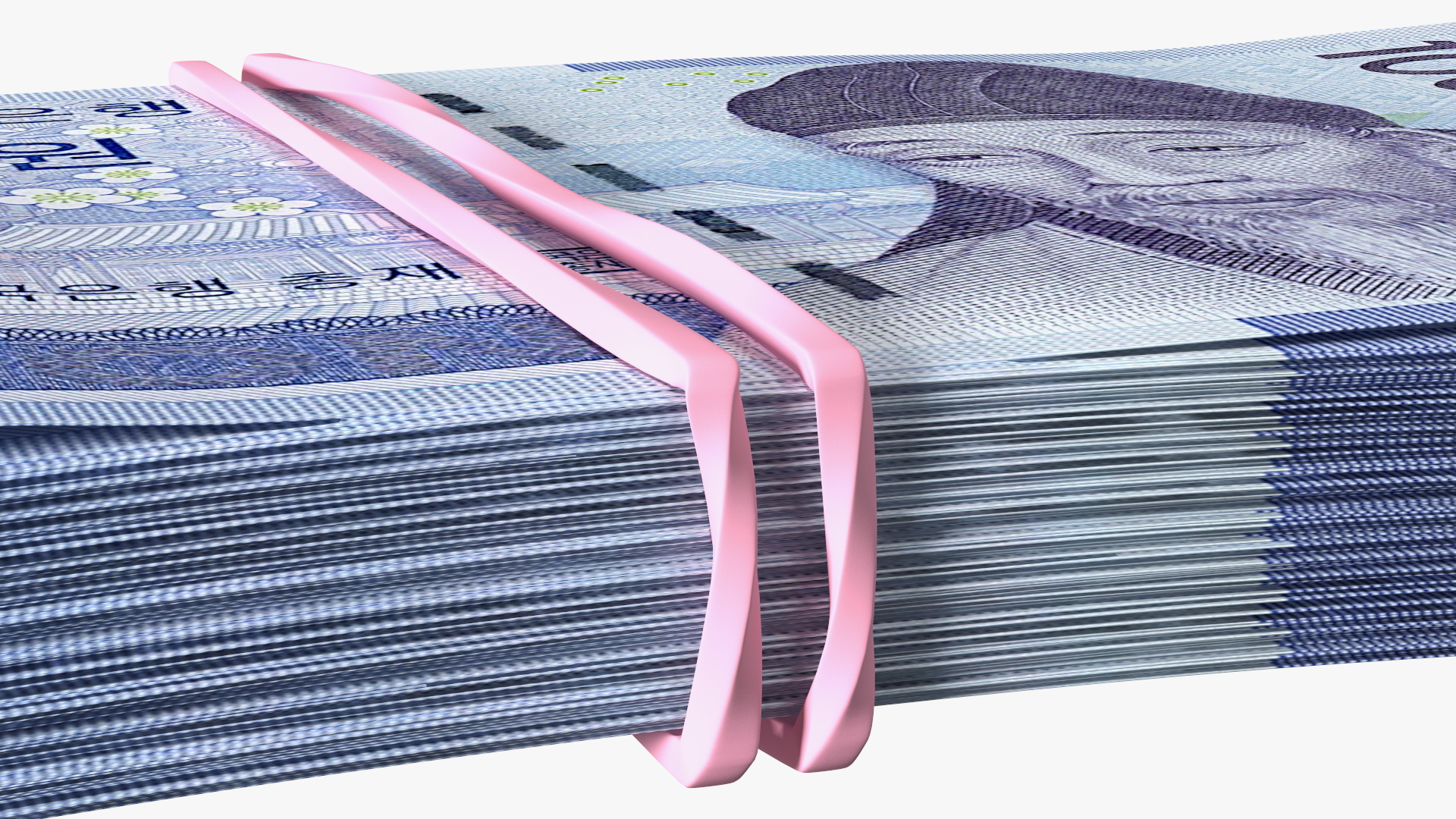 Rubber Band Stack of South Korean 1000 Won 3D
